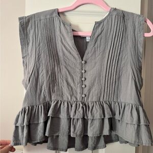 Gray Sleeveless Ruffle Top